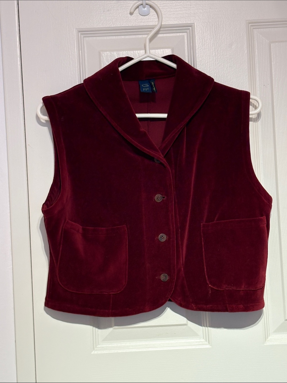 Velvet Button-Front Vest in Deep Wine Red